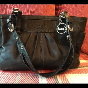 Coach black leather hand bag